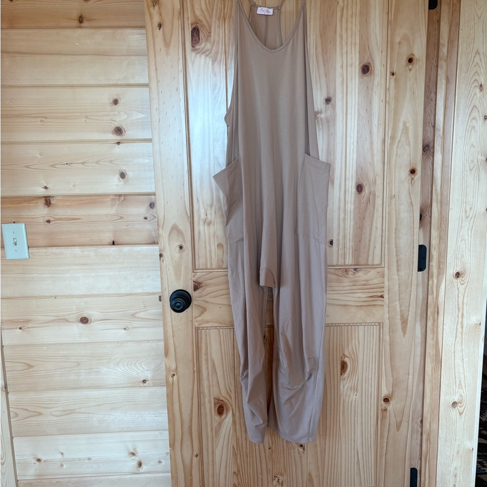 Pink Lily Taupe Wide-Leg Pocket Jumpsuit